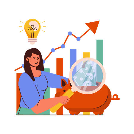 Girl having budget analysis idea  Illustration