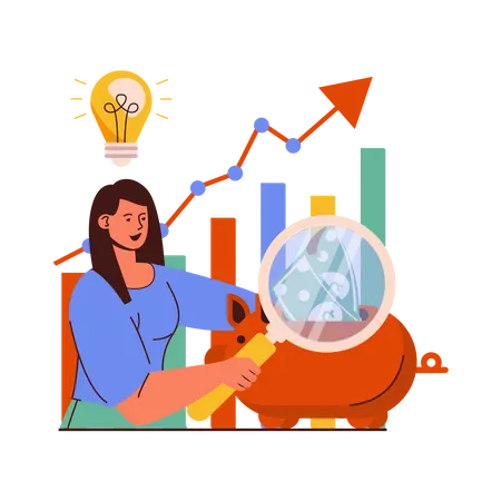 Girl having budget analysis idea  Illustration