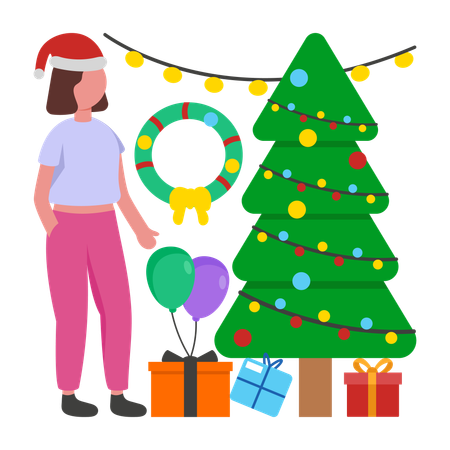 Girl having Christmas Party  Illustration