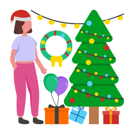 Girl having Christmas Party  Illustration