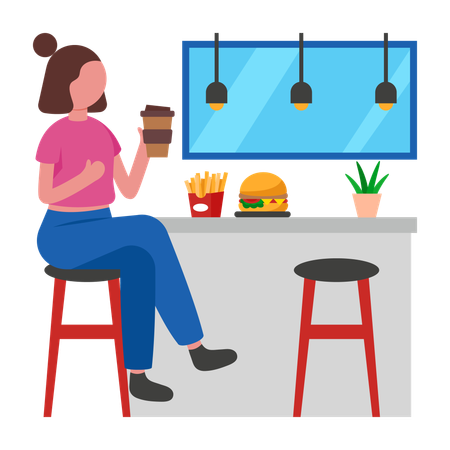 Girl having coffee time  Illustration