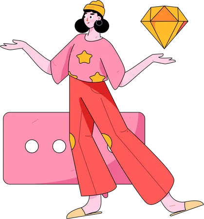 Girl having diamond  Illustration