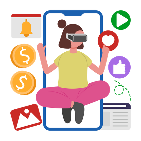 Girl having Digital Lifestyle  Illustration