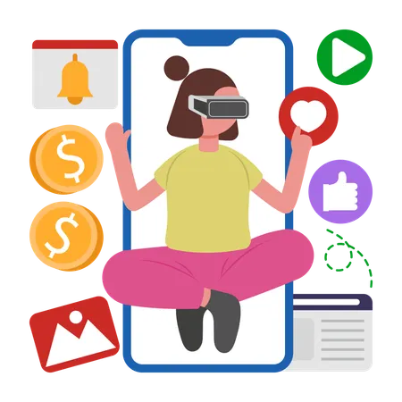 Girl having Digital Lifestyle  Illustration