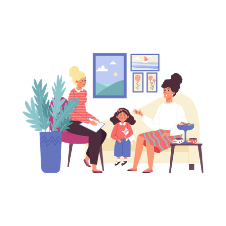 Girl having Family therapy session  Illustration