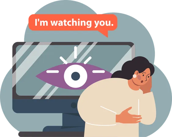 Girl having fear for cctv camera  Illustration