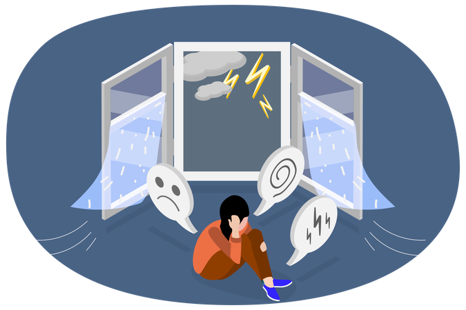 Girl having Fear Of Thunderstorm  Illustration