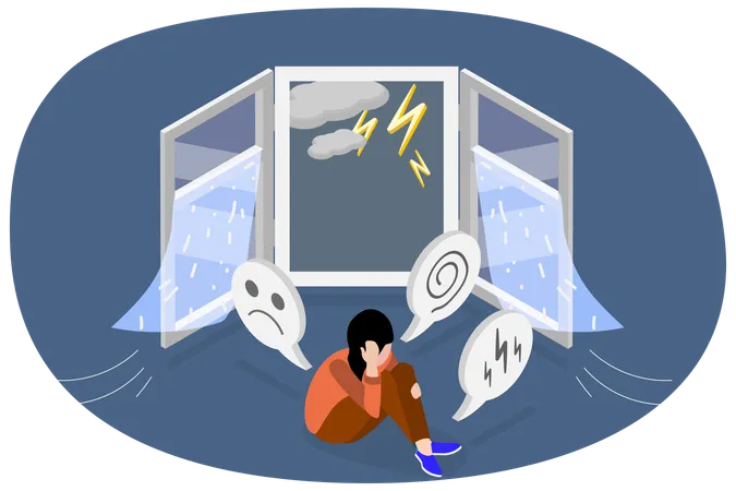 Girl having Fear Of Thunderstorm  Illustration