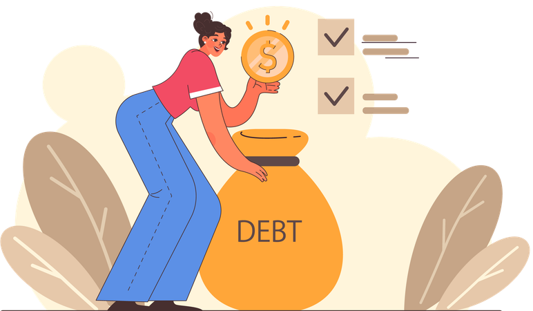 Girl having financial debt  Illustration