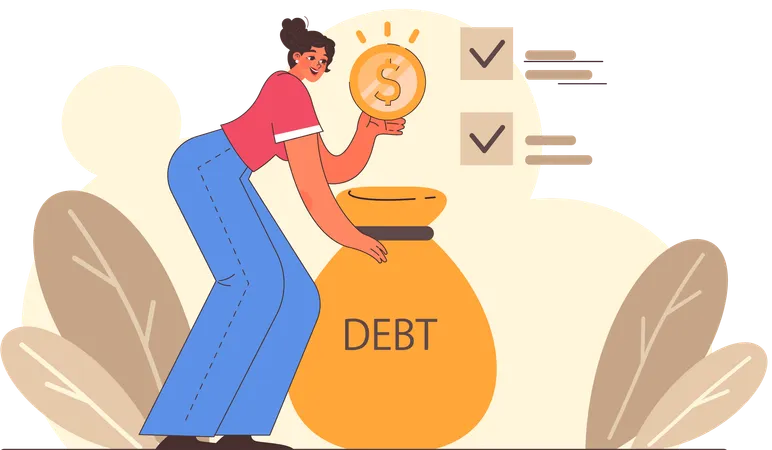 Girl having financial debt  Illustration