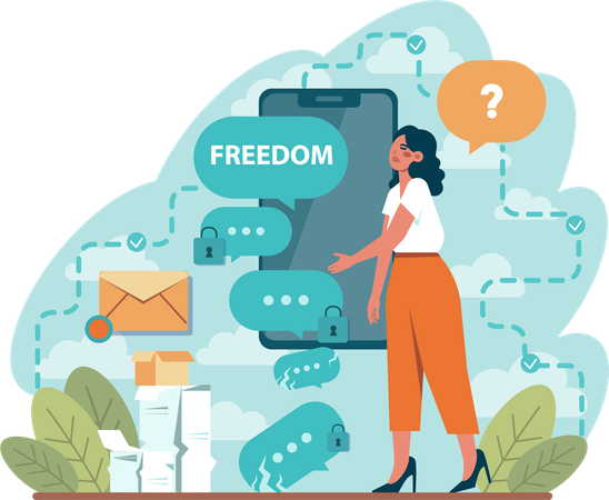 Girl having freedom for mobile security  Illustration