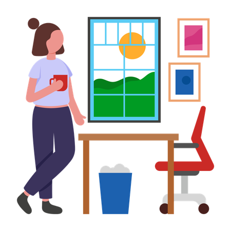 Girl having Fresh Brewed Morning Coffee  Illustration