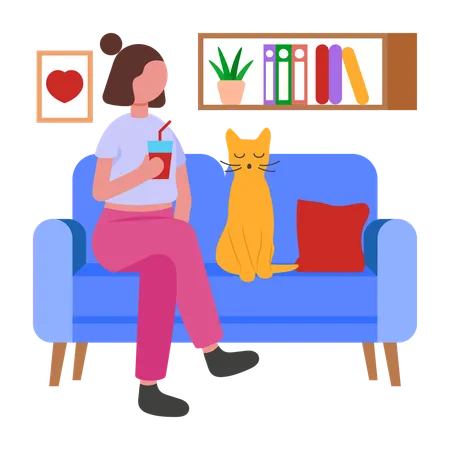 Girl having Fresh Morning Juice Consumption  Illustration