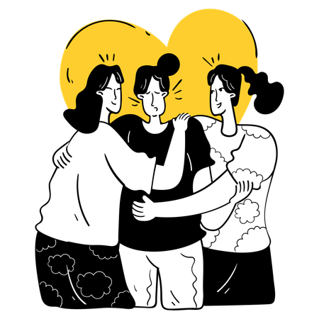 Girl having friends as Support System  Illustration