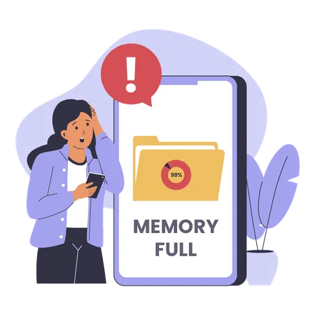 Girl having full memory space issue in mobile  Illustration