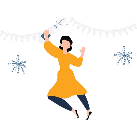 The Girl Is Having Fun At The Party Illustration