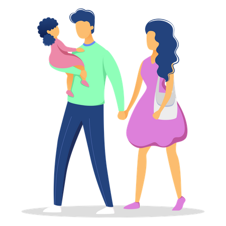 Girl having fun with mom and dad Illustration