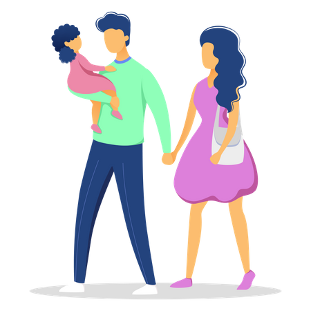 Girl having fun with mom and dad  Illustration
