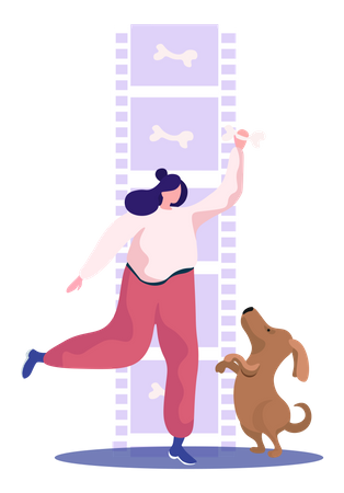 Girl having fun with pet dog  Illustration