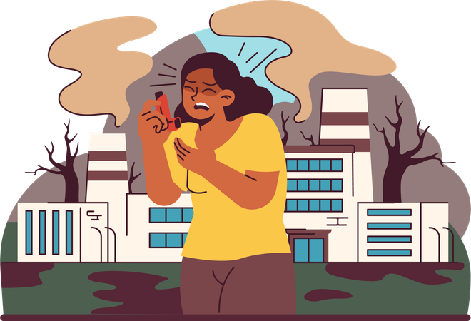 Girl having issues for taking breath in polluted enviroment  Illustration