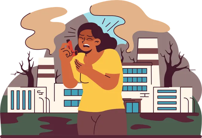 Girl having issues for taking breath in polluted enviroment  Illustration