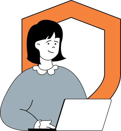 Girl having laptop insurance  Illustration