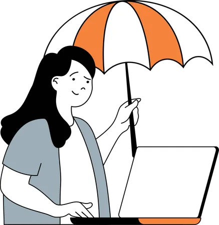 Girl having laptop insurance  Illustration