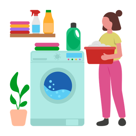 Girl having laundry time  Illustration
