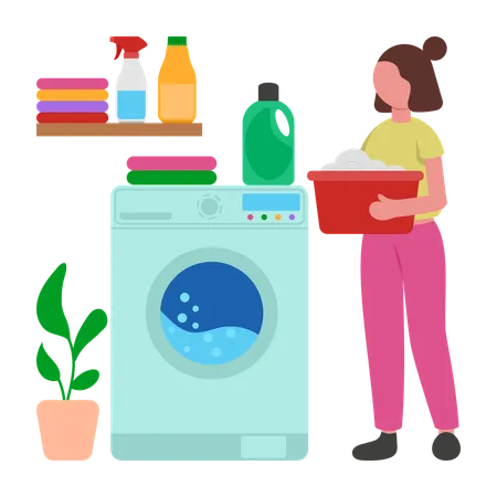 Girl having laundry time  Illustration