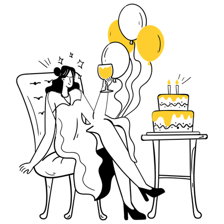 Girl having Luxury Birthday Party  Illustration