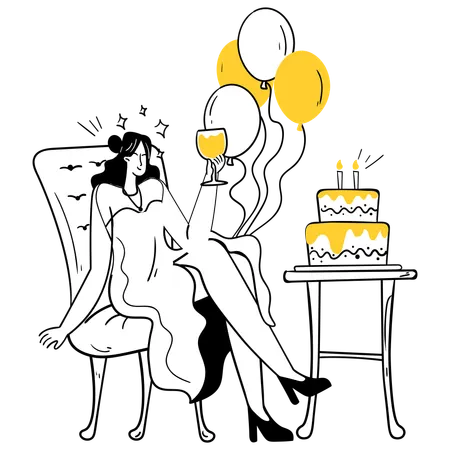 Girl having Luxury Birthday Party  Illustration