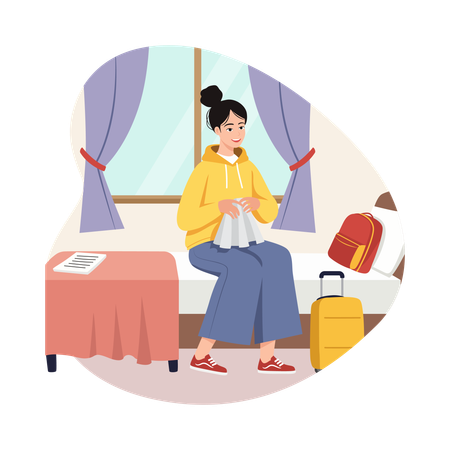 Girl having Morning in the Hotel Room  Illustration