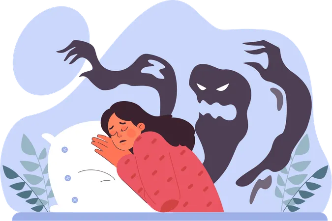 Girl having nightmare attack  Illustration