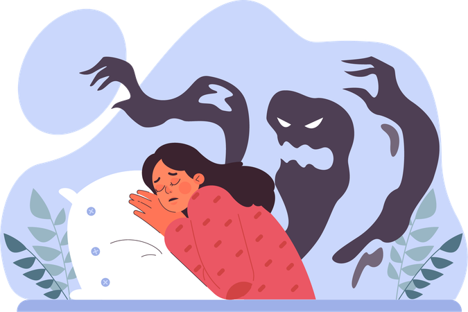 Girl having nightmare attack  Illustration