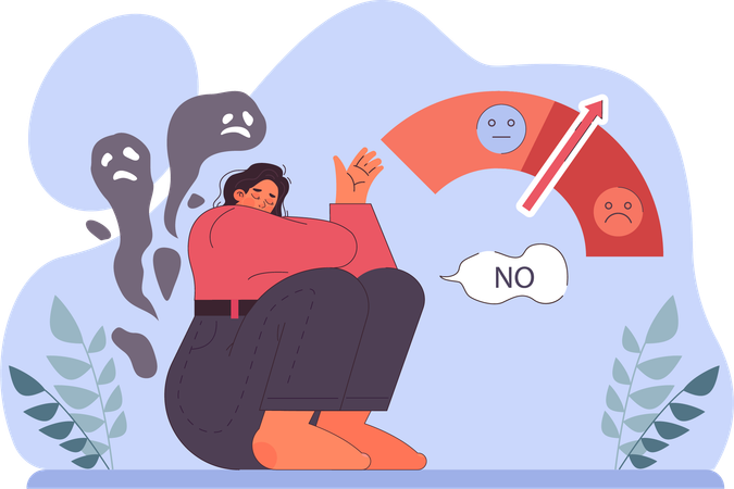 Girl having nightmare problem and measuring emotion level  Illustration