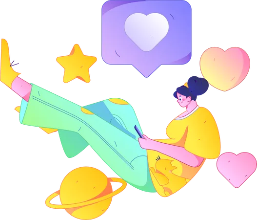 Girl having online romantic chat  Illustration