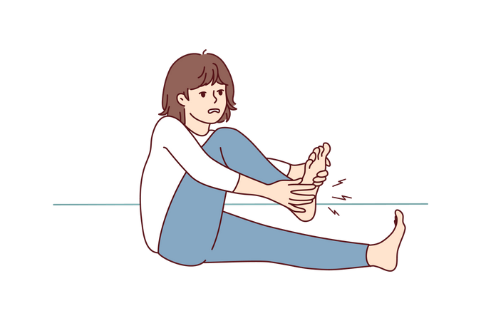 Girl having pain in foot  Illustration