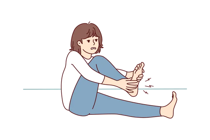 Girl having pain in foot  Illustration