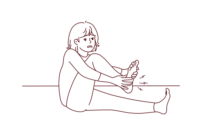 Girl having pain in foot  Illustration