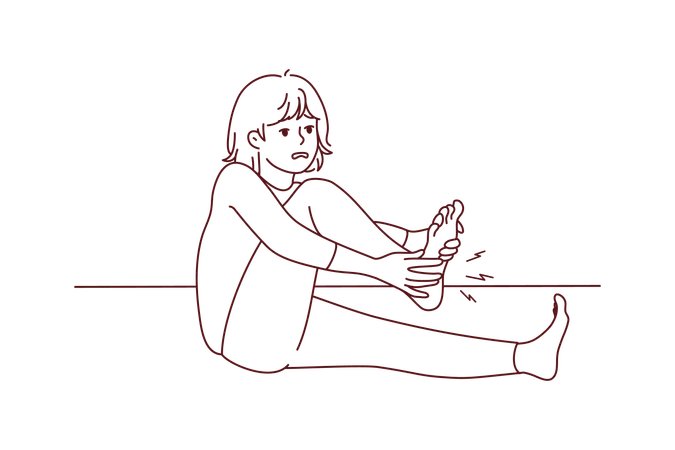 Girl having pain in foot  Illustration