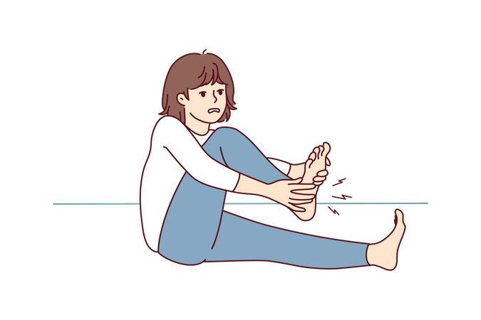 Girl having pain in foot  일러스트레이션