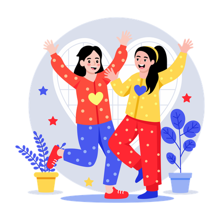 Girl having pajama party  Illustration