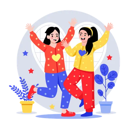 Girl having pajama party  Illustration