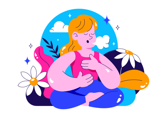 Girl having Peaceful Breathwork Session  Illustration