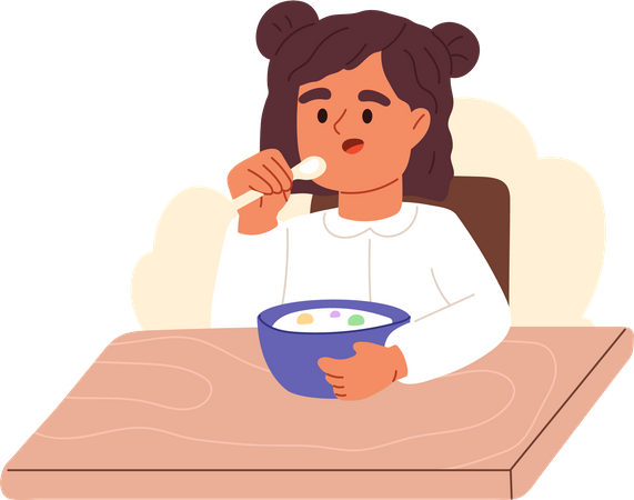 Girl having porridge on breakfast  Illustration