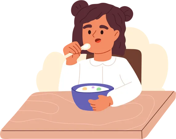 Girl having porridge on breakfast  Illustration