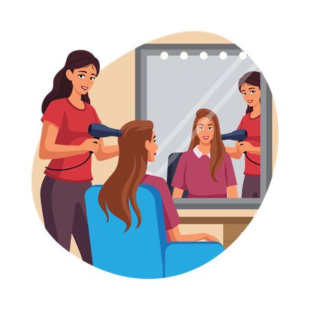Girl having Professional Hair Styling session  Illustration