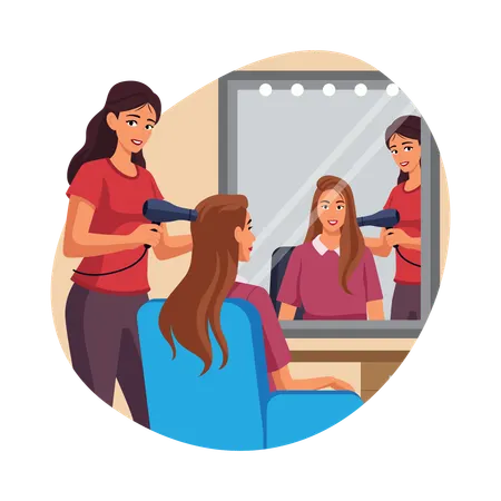 Girl having Professional Hair Styling session  Illustration