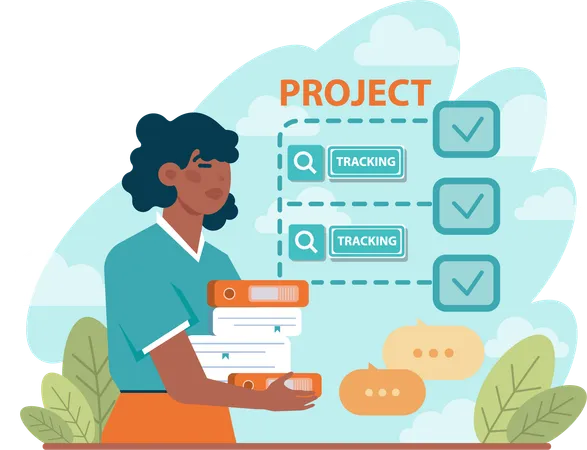 Girl having project flow work  Illustration