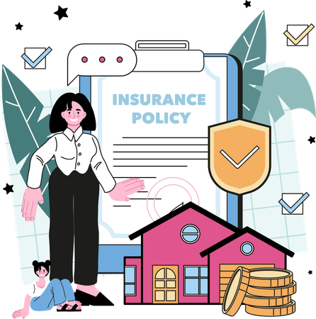 Girl having property insurance  Illustration